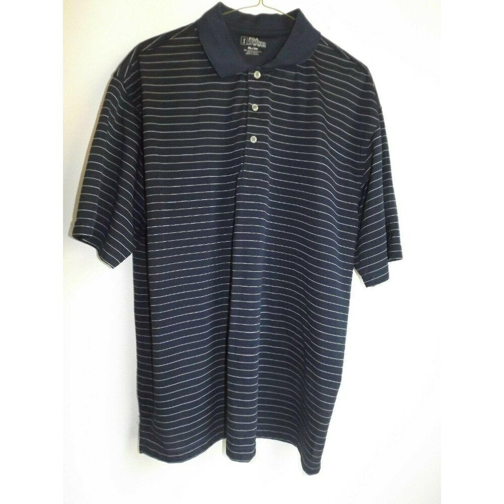 PGA Tour XL Blue striped short sleeve polyester golf polo shirt